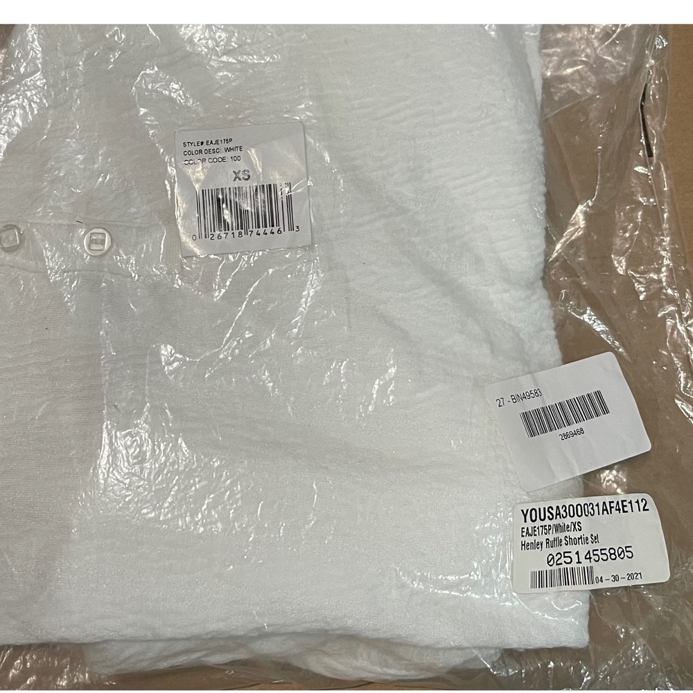 NWT YOU SAY Henley Ruffle Shortie Set PJ's in White‎ Ribbed XS-Angelcore Bridal - Picture 7 of 7